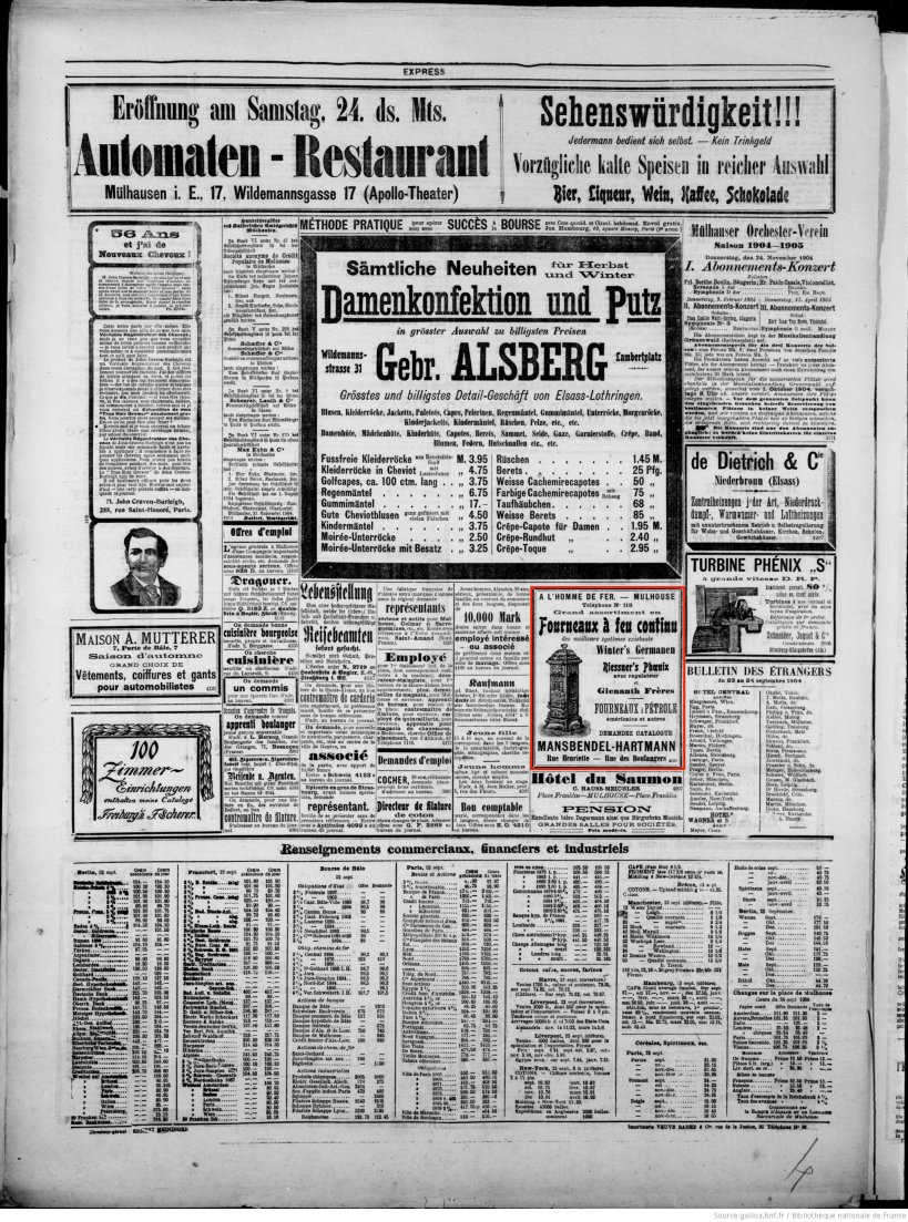 Journal L'Express de Mulhouse du 24 septembre 1904 (p.4) : fourneaux à feu continu.